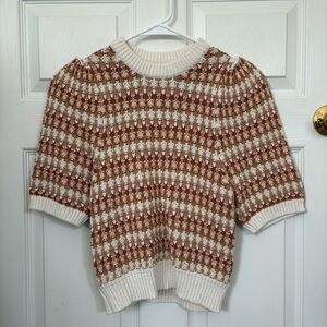 Universal Thread Cream and Rust Patterned Short Sleeve Knit Top